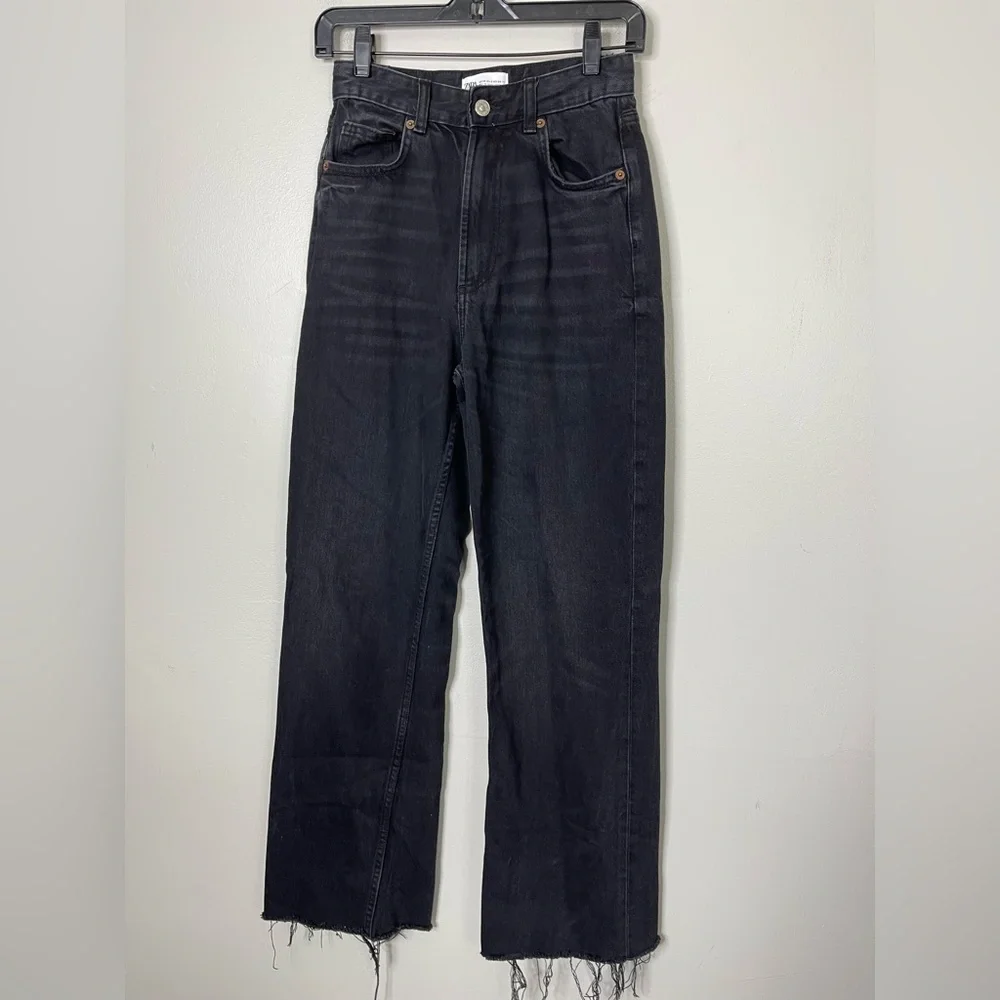 Zara Black High Rise Wide Leg Jeans US 2 - Picture 2 of 10